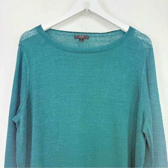 J. Crew Green 100% Linen Slouchy Crew Neck Tunic Sweater - Picture 14 of 16